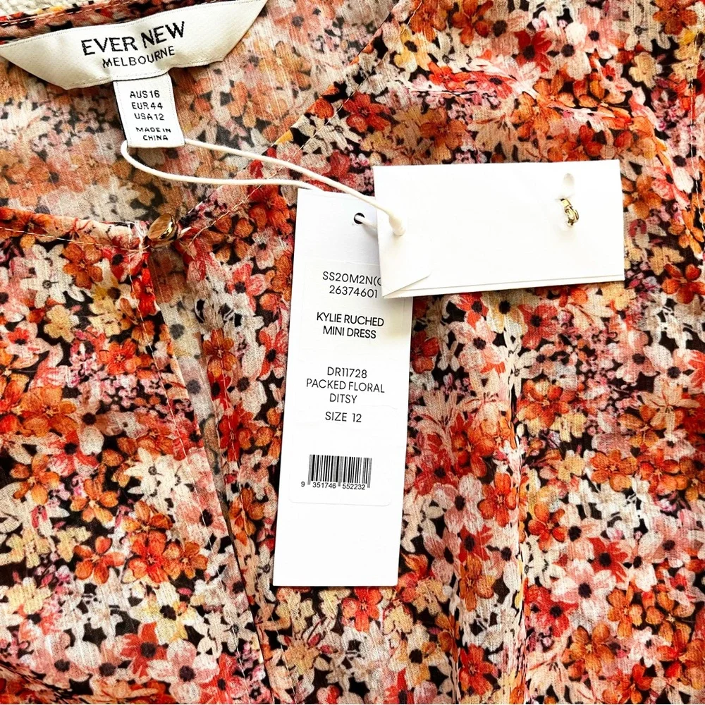 EVER NEW NWT Kylie Ruched Mini Dress Floral Romantic Dainty Feminine Pretty - Picture 3 of 9